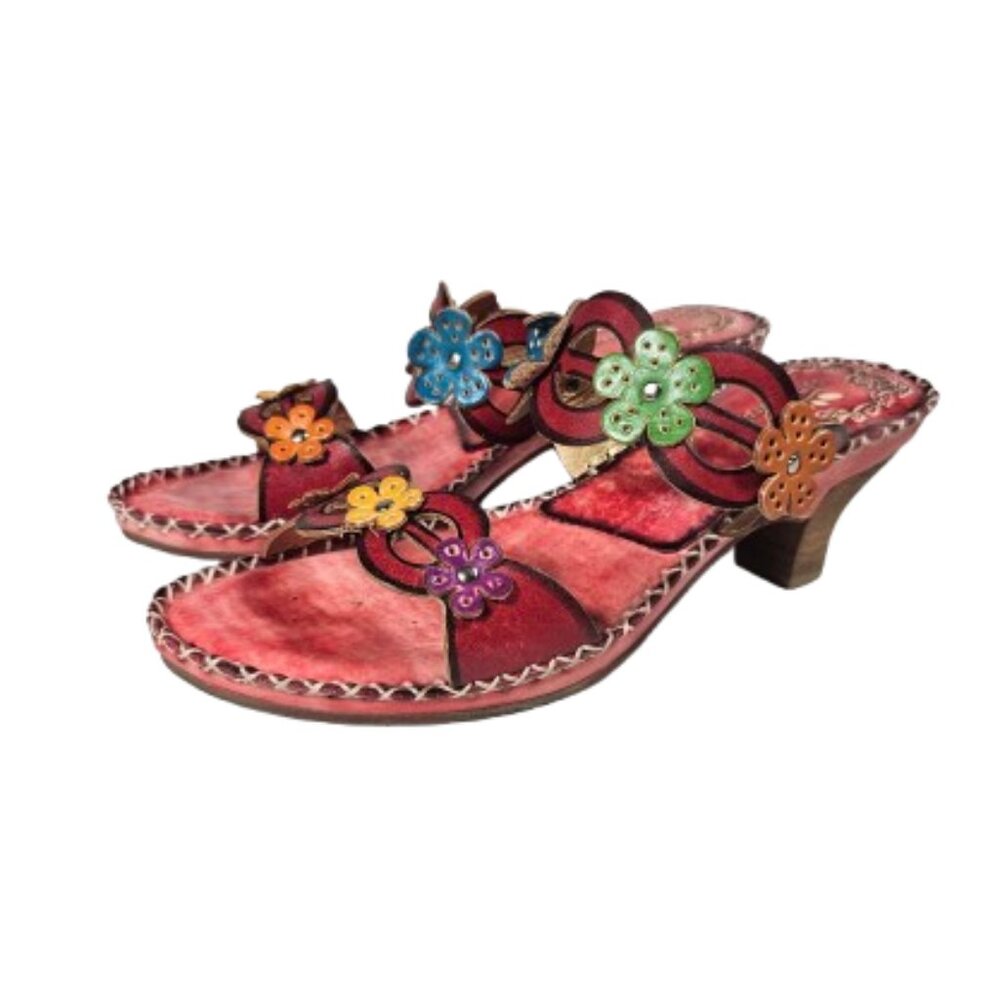 Spring Step Vibration-R Red Multicolor Floral Sandals Heels Women's 39 US 8.5
